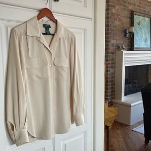 Vintage Lauren Ralph Lauren 100% cream silk women’s blouse Size 10